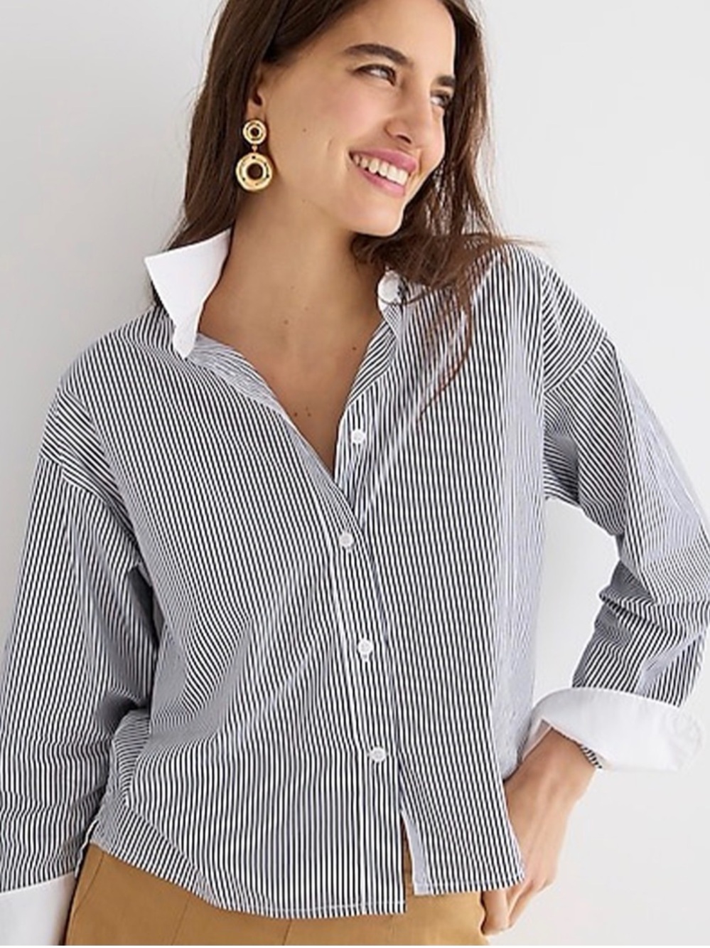 J. Crew Women's navy blue/white Striped Button-Down Shirt